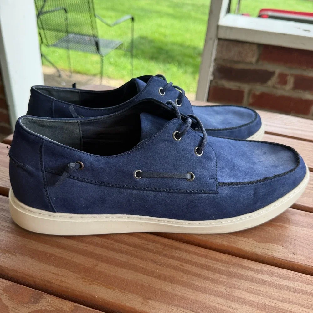 Kenneth‎ Cole Reaction Indy Boat Shoes Mens 11.5 Navy Blue Faux Suede Sneakers